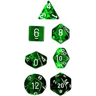 Translucent Polyhedral Green white 7 Die Set