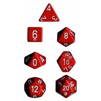 Opaque Polyhedral Red white 7 Die Set