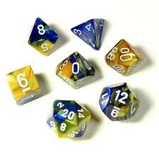 Gemini Polyhedral Blue Gold with white 7-Die Set